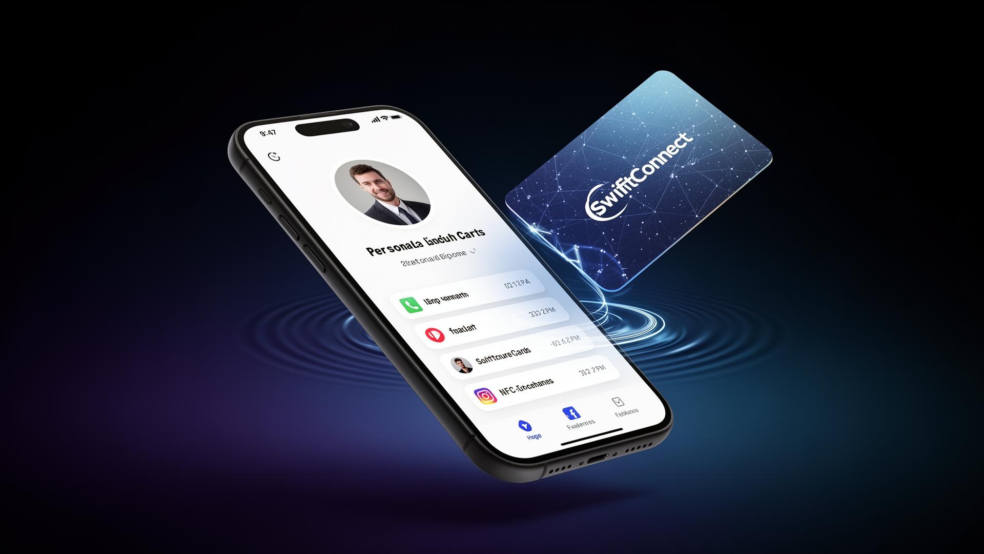 Personal bio page on phone with NFC card